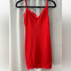Red mini dress with lace detailing